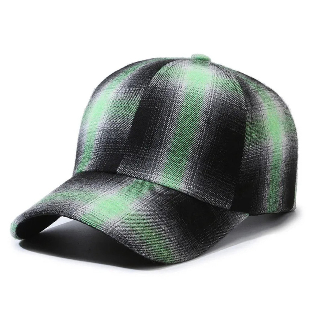 Plaid Pattern Women's Baseball Cap In Green And Black